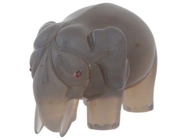 RUSSIAN AGATE FIGURE OF ELEPHANT W GOLD AND RUBY EYES