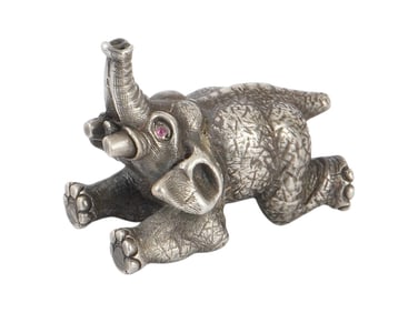 RUSSIAN SOLID SILVER ELEPHANT FIGURINE W RUBY EYES