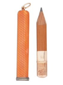 RUSSIAN 14K GOLD GUILLOCHE ENAMEL PENCIL WITH HOLDER