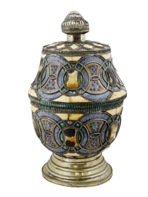 ANTIQUE MOROCCAN METAL FILIGREE CERAMIC POT