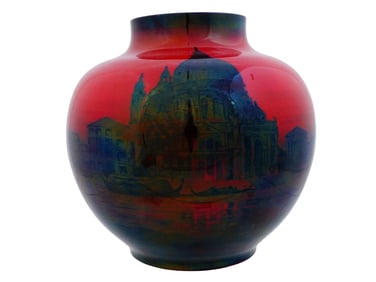 ROYAL DOULTON FLAMBE RED HAND PAINTED CERAMIC VASE