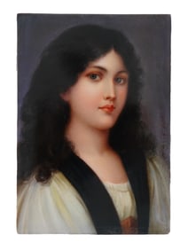 GERMAN HAND PAINTED FEMALE PORTRAIT ON PORCELAIN
