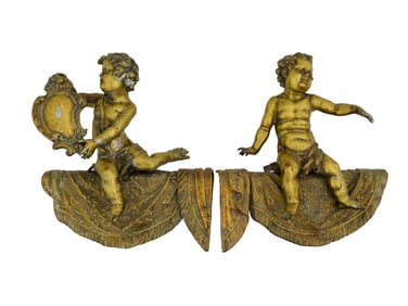 PAIR OF ANTIQUE EUROPEAN BRONZE DECOR WITH CHERUBS