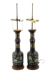 JAPANESE BRONZE CLOISSIONE ENAMEL VASES TURNED TO LAMPS