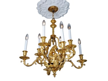 ANTIQUE FRENCH BRONZE CHANDELIER AUGUSTE MOREAU