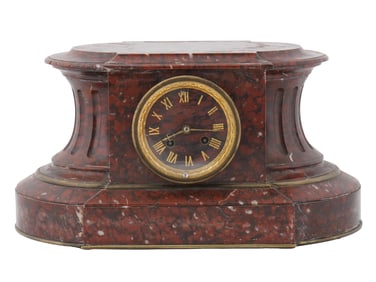 ANTIQUE 19TH C FRENCH RED MARBLE MANTEL CLOCK