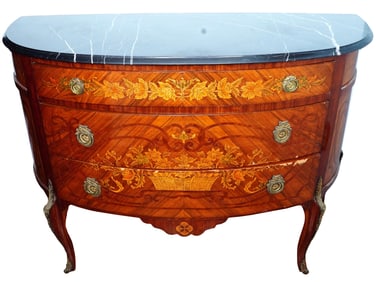 ANTIQUE LOUIS XVI WOODEN MARBLE TOP CHEST OF DRAWERS
