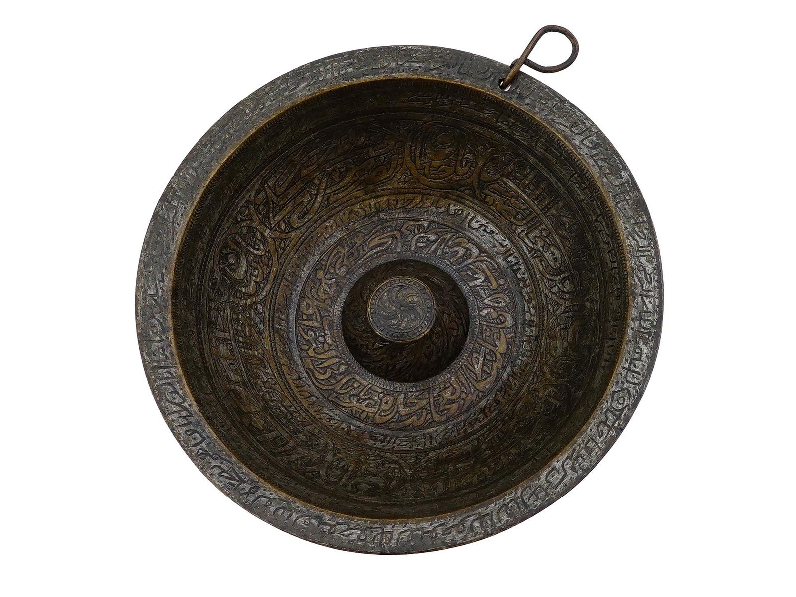 ANTIQUE 19TH C AFGHAN BRASS MAGIC BOWL (1 of 8)