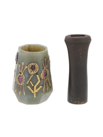 LOT OF INDIAN GOLD RUBY CARVED JADE CIGARETTE HOLDERS