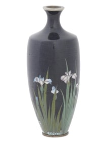 JAPANESE MEIJI SILVER WIRE CLOISONNE ENAMEL VASE