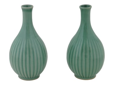 TWO VINTAGE CHINESE CELADON GLAZED SAKE BOTTLES