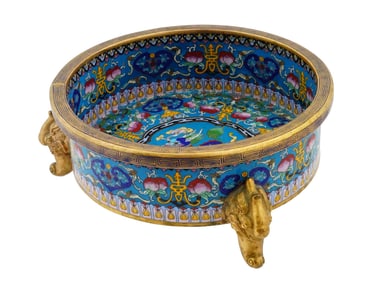 LARGE CHINESE CLOISONNE ENAMEL TRIPOD CENSER