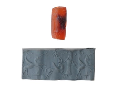 ANCIENT PERSIAN CARVED CARNELIAN CYLINDER SEAL BEAD