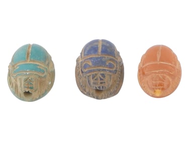 ANCIENT EGYPTIAN HAND CARVED STONE SCARAB BEADS