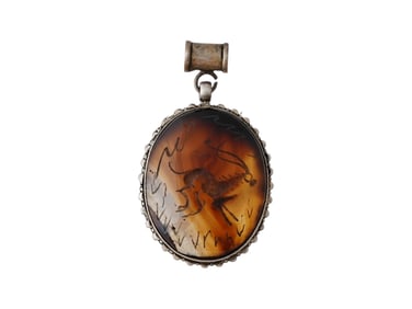ANCIENT PERSIAN CARVED STONE PENDANT W ENGRAVED ANIMAL