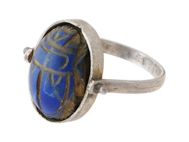 ANCIENT EGYPTIAN LAPIS LAZULI SCARAB W SILVER RING