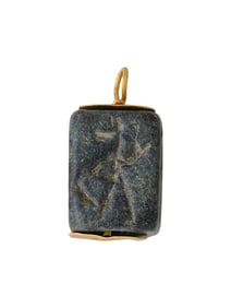 ANCIENT EGYPTIAN GOLD STEATITE INSCRIBED BEAD PENDANT
