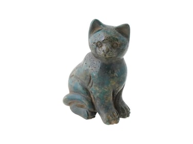 ANCIENT EGYPTIAN CARVED STONE FIGURE OF A SEATED CAT