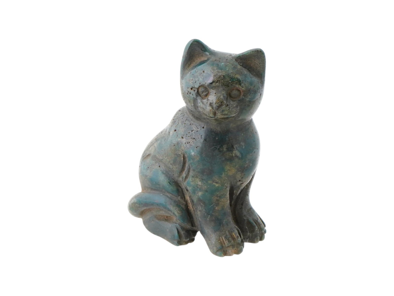 ANCIENT EGYPTIAN CARVED STONE FIGURE OF A SEATED CAT (1 of 6)