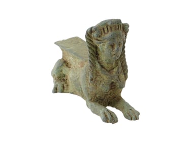 ANCIENT GREEK BRONZE FIGURINE OF A RECLINING SPHINX