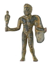 LARGE ANCIENT ROMAN BRONZE ZEUS FIGURINE WITH EAGLE