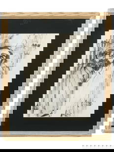 AMERICAN MALE PORTRAIT OFFSET PRINT BY PAUL GOLD: Monochrome offset print on paper after a pencil drawing. American, late 20th century. The artwork depicts a portrait of a Jewish man. Expressionist pictorial manner. Signed by the artist in the lower