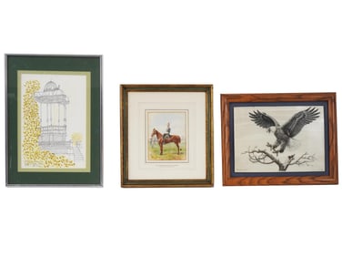 THREE VINTAGE ARTWORKS BANDSTAND LANCER OFFICER EAGLE