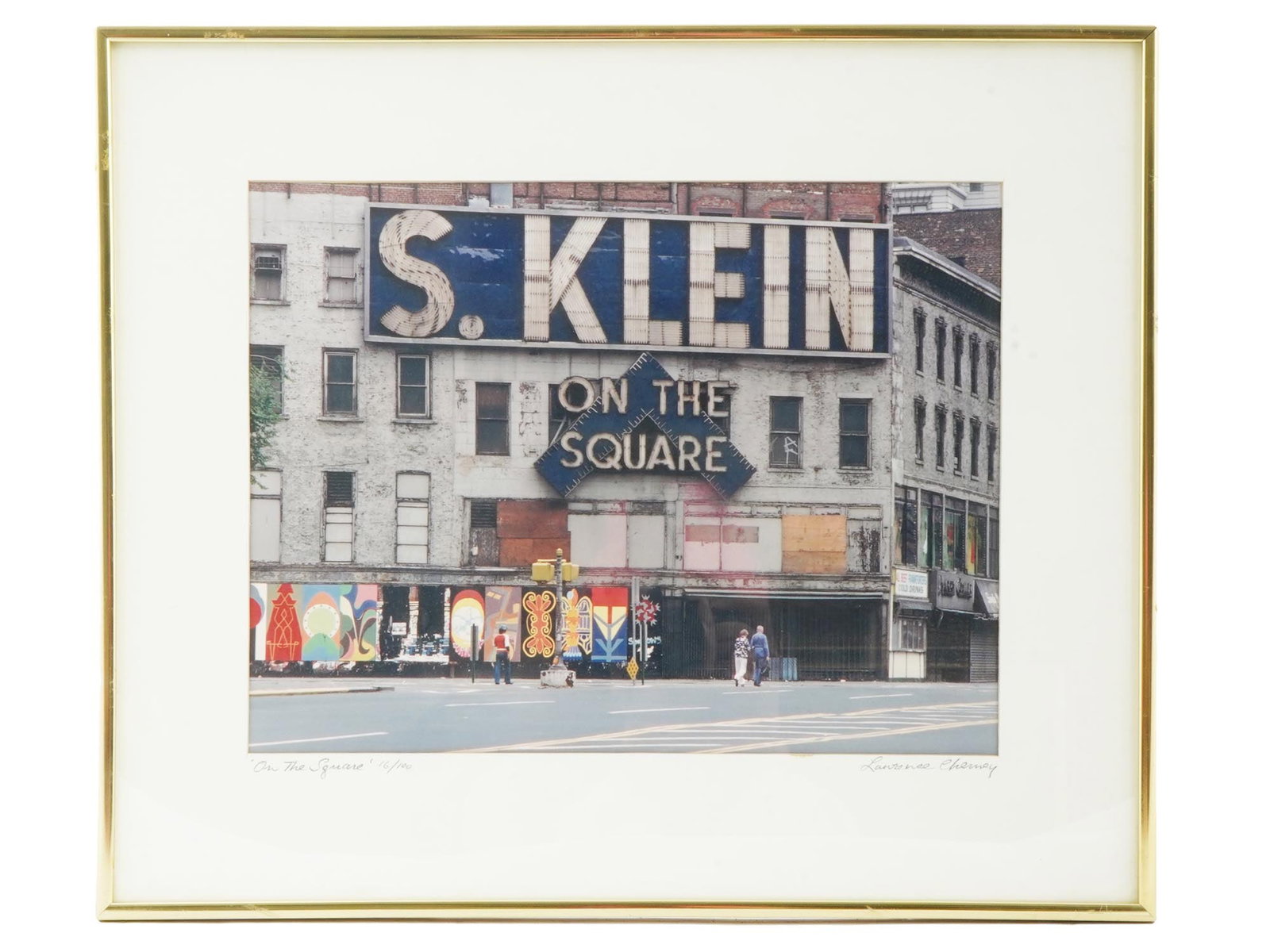 NYC S. KLEIN ON THE SQUARE PHOTO LAWRENCE CHENEY: Lawrence Cheney, American, 20th century, a photograph of S. Klein popular priced department store in New York City. Inscribed On The Square and numbered 15 of 100. Signed lower right. Matted and frame