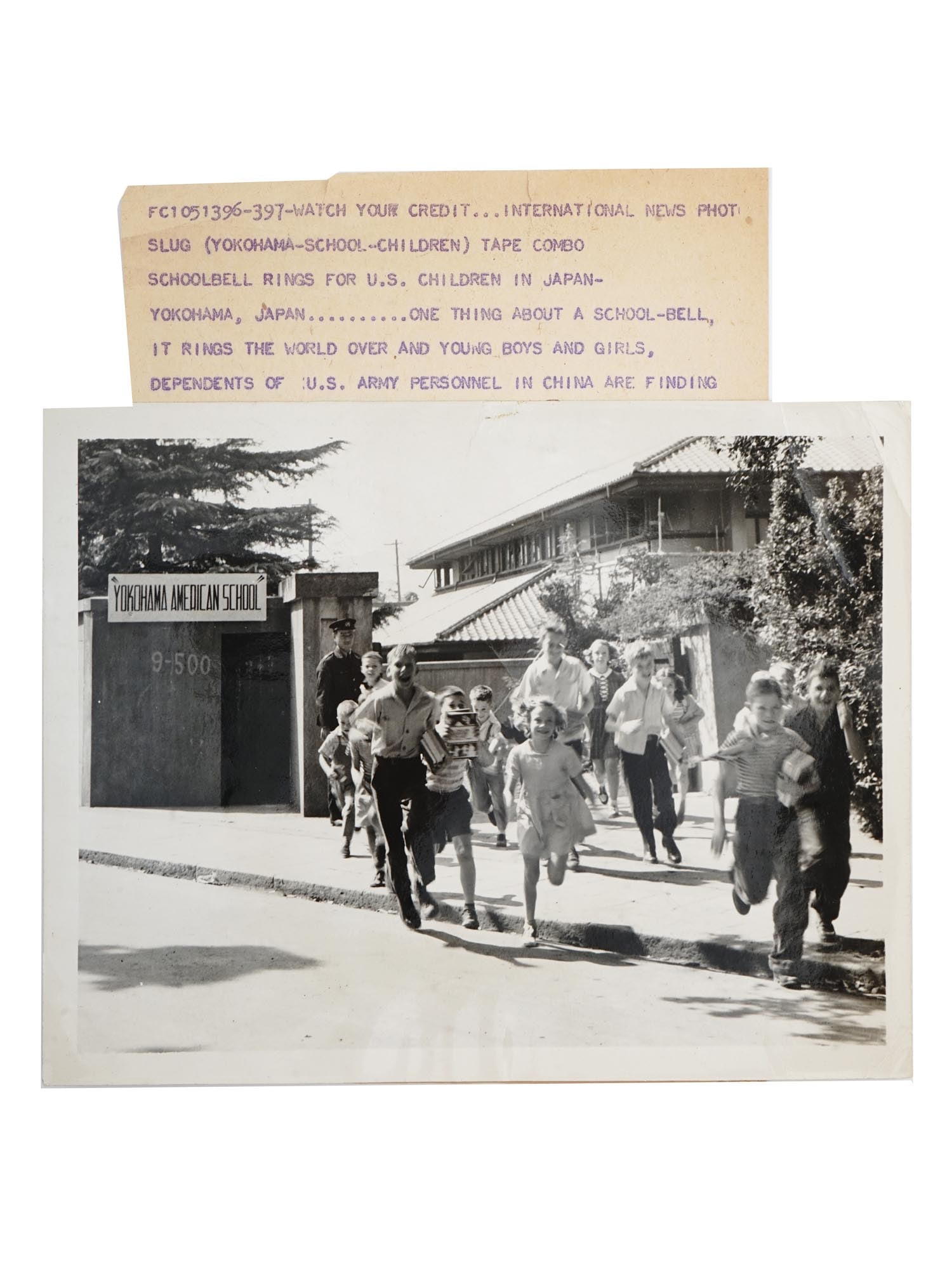 RARE AMERICAN SCHOOL AT JAPAN PHOTO BY CHARLES ROSECRANS: A rare black and white photo depicting a scene with children from The Yokohama American School at Japan, by Charles Rosecrans. Yokohama American School got underway in 1946 when the Eighth Army took o