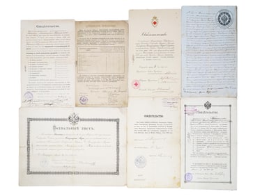 GROUP OF 7 ANTIQUE OFFICIAL RUSSIAN DOCUMENTS