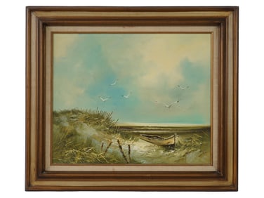MID CENTURY OIL PAINTING ENGEL COASTAL SCENE