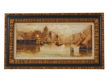 MID CENTURY ITALIAN PAINTING DE FUSCO VENETIAN CANAL