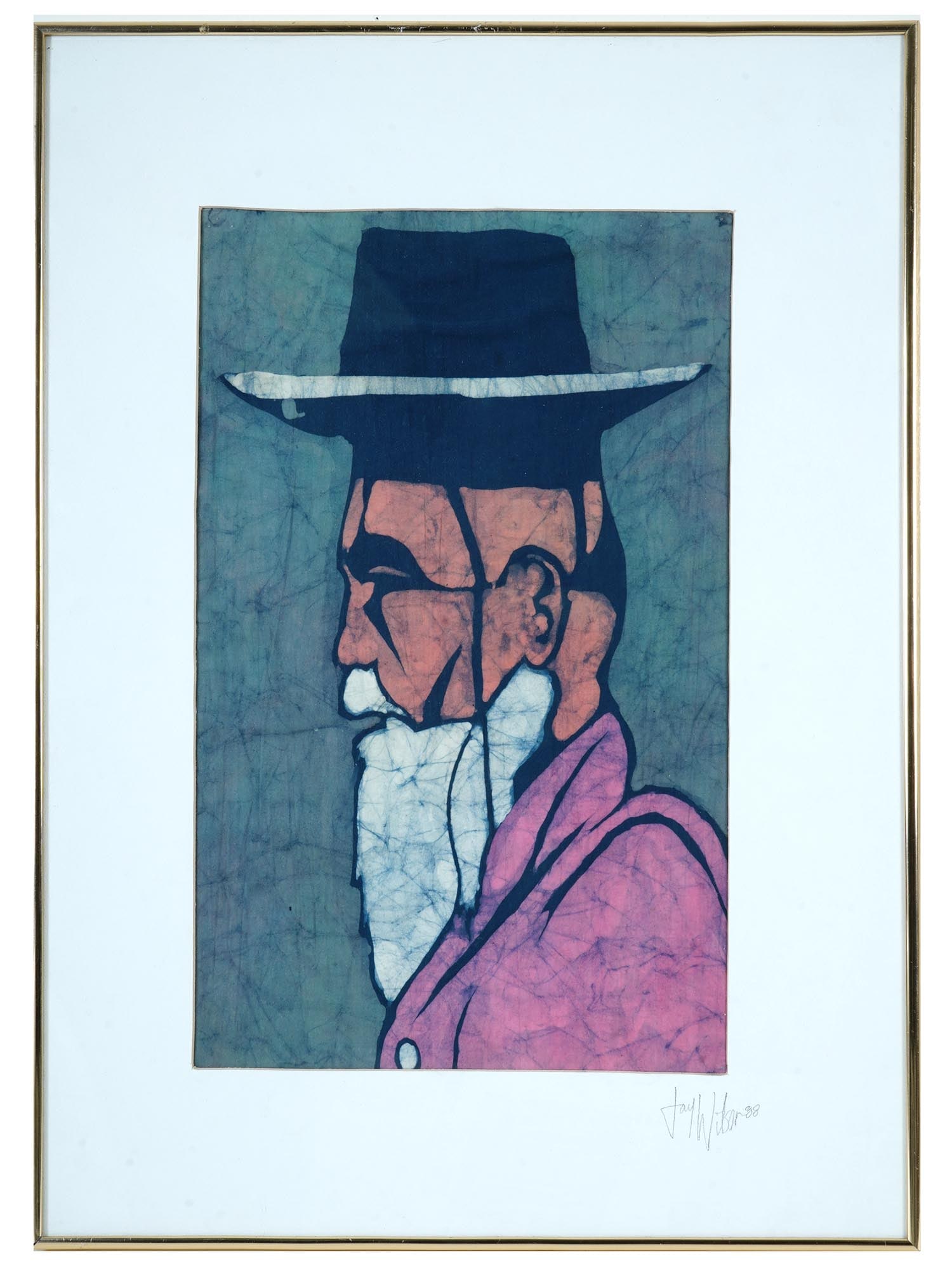 CONTEMPORARY MALE PORTRAIT BATIK PAINTING SIGNED (1 of 4)