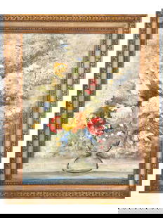 VINTAGE FLORAL STILL LIFE OIL PAINTING: Oil on canvas painting. Mid to late 20th century. The artwork depicts a bouquet of flowers in a vase. Unsigned. Framed. Collectible Fine Art And Wall Decor. THIS LOT QUALIFIES FOR A 30-DAY UNCO