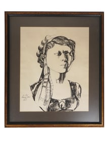 FEMALE PORTRAIT DRAWING ATTR TO PHILIP MARTIN