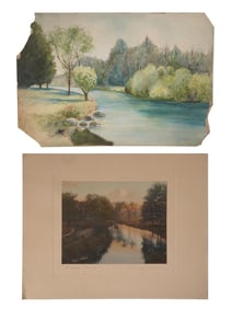 TWO ANTIQUE LANDSCAPE ARTWORKS, ONE BY W. NUTTING