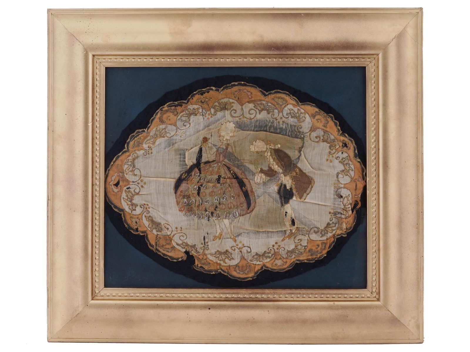 ANTIQUE 19TH C FRENCH SILK EMBROIDERY LOVE COUPLE (1 of 4)