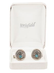 PAIR OF ANTIQUE 900 SILVER CUFFLINKS IN BOX