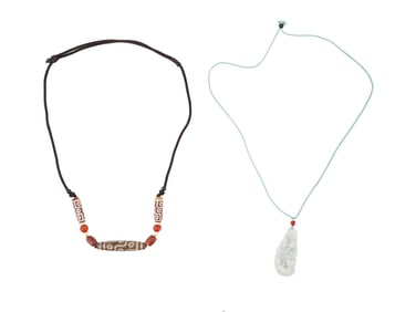 LOT OF ASIAN JADE PENDANT AND DZI BEADS NECKLACES