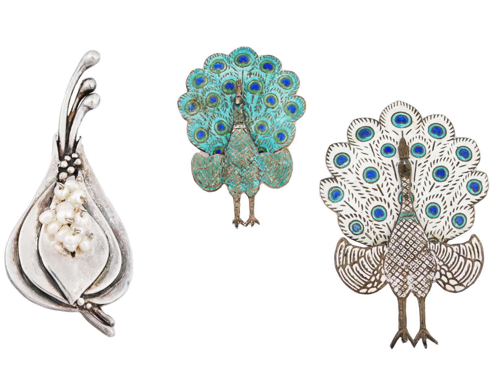 VINTAGE STERLING SILVER ENAMEL PEARLS BROOCHES (1 of 7)