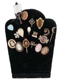 ANTIQUE AND VINTAGE CAMEO JEWELED WOMENS HAT PINS