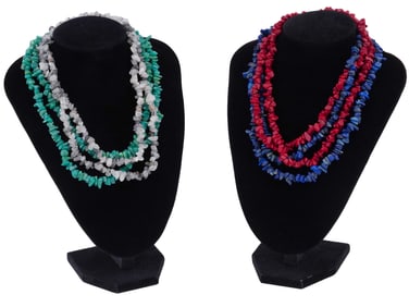 AMAZONITE LAZURITE TOURMALINE RED CORAL NECKLACES