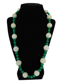 NEPHRITE AND CARVED JADE BEADED NECKLACE