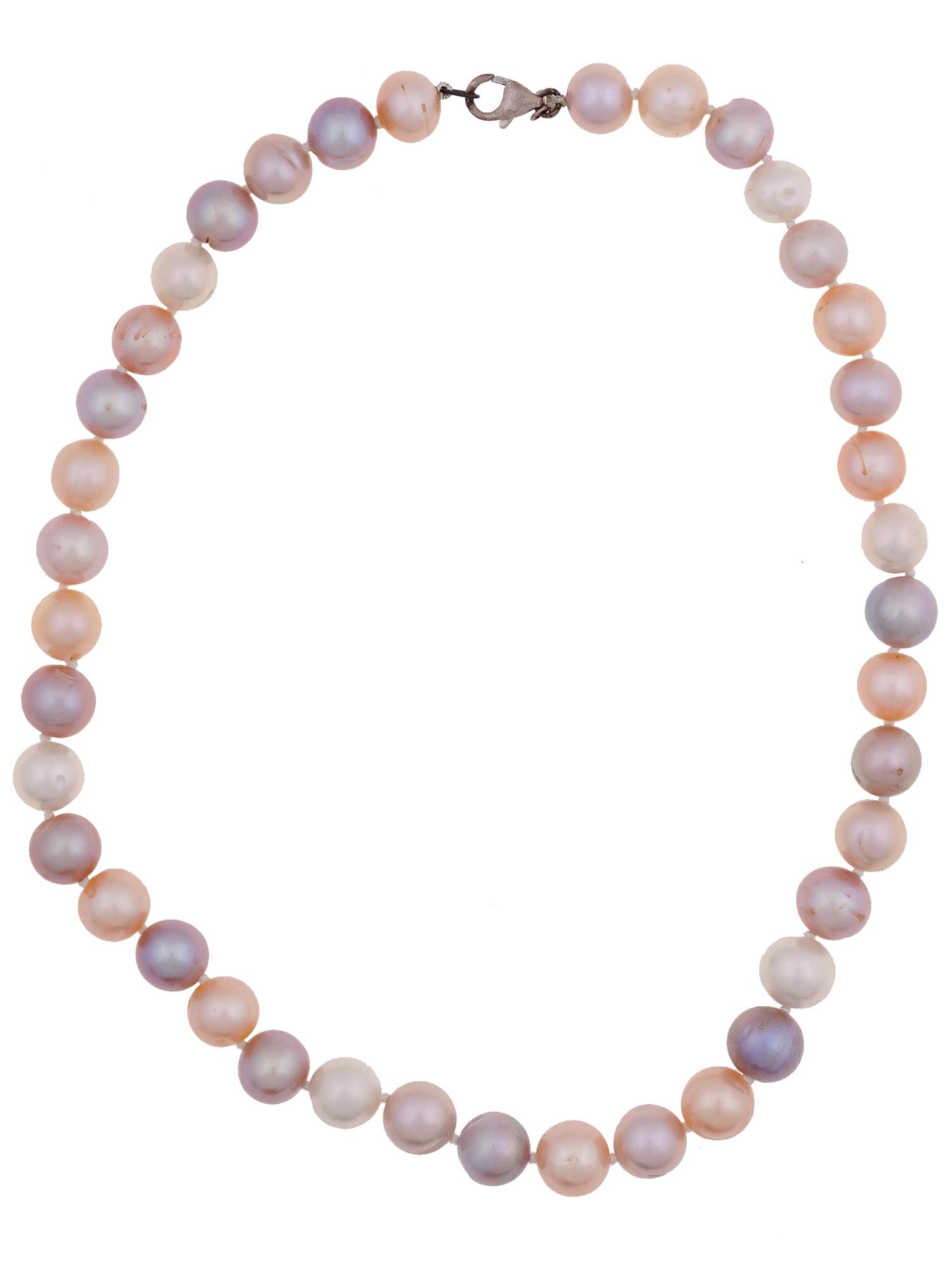 VINTAGE MULTICOLOR CULTURED PEARL CHOKER NECKLACE: A vintage choker necklace made of large multicolor cultured pearls. Pink, purple and beige pearls. The item has a sterling silver clasp, marked 925. Elegant Costume Jewelry For Women. THIS LOT