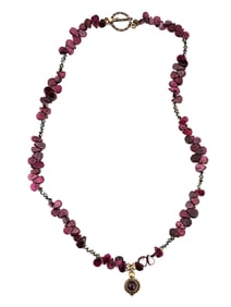 STERLING SILVER AND GARNET BEADED NECKLACE
