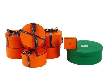 VINTAGE ORANGE HERMES AND GREEN GOYARD BOXES