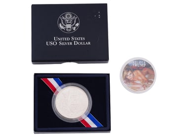 1991 USO SILVER DOLLAR COIN AND MELANIA TRUMP COIN