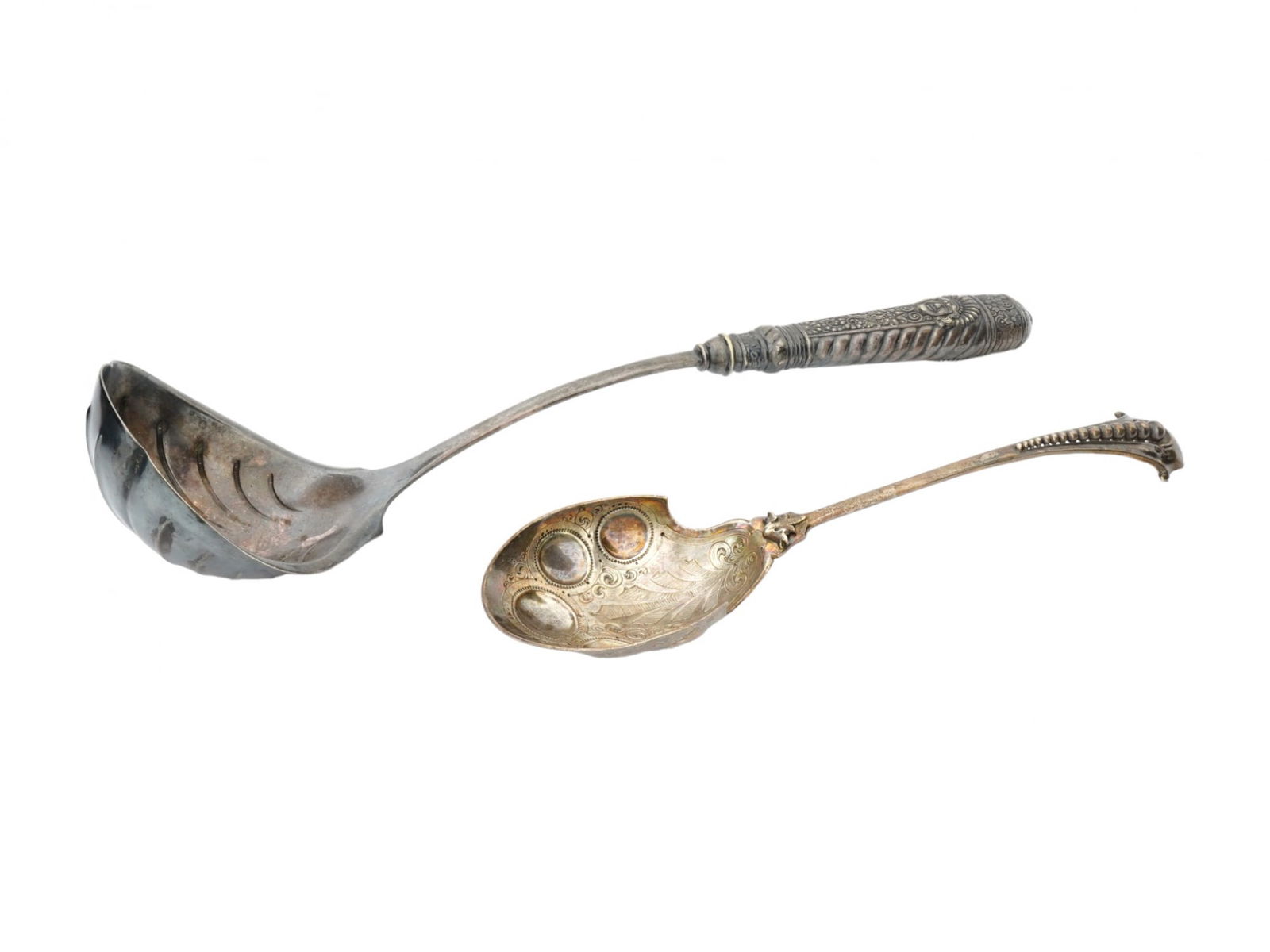 ANTIQUE VICTORIAN SILVER PLATE LADLE AND SPOON (1 of 8)