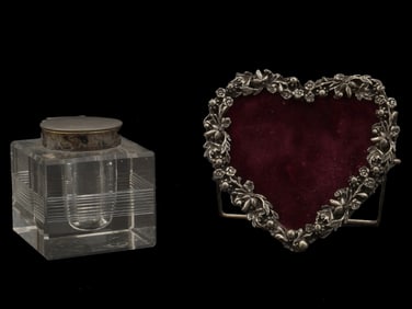 LOT OF ANTIQUE INK WELL SMALL HEART DESIGN FRAME