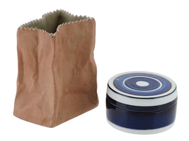 ROSENTHAL CERAMIC PAPER BAG VASE W ROYAL COPENHAGEN BOX